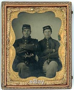 Pair of Civil War Soldiers, Pistol, Snake Belt Buckle, Arms Crossed Tintype