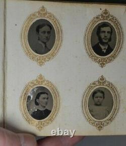 Period old tintype photo album miniature 41 gem Civil War Era portraits 1800