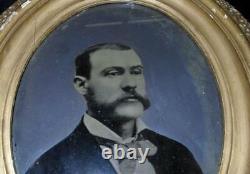 Post CIVIL War Full Plate Tintype Of A Man With Sideburns And Tie In Oval Frame