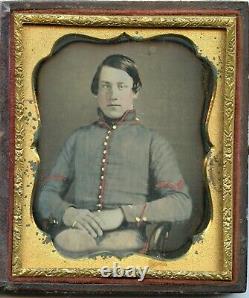 Pre Civil War Daguerreotype of corporal with great tinting to uniform coat etc