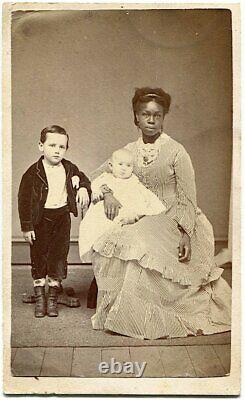 Pretty Black Nanny with White Baby & Small Boy 1860s Civil War Era CDV Photo