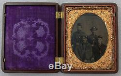 Quarter Plate Tintype Of Four CIVIL War Union Soldiers + Printing Plate