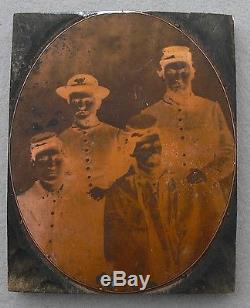 Quarter Plate Tintype Of Four CIVIL War Union Soldiers + Printing Plate