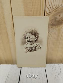 RARE Antique 1860s Crying Mourning Girl CDV Photo Civil War Era Drawn