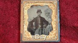 Rare CIVIL War Era Ambertype Photo Of Named Young Soldier In Copper Trimmed Case