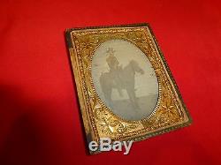 Rare CIVIL War Era Ambrotype Photo Of Soldier In Hat On Horse -resembles Grant