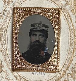 RARE! CIVIL WAR UNION NAVY OFFICER with HCB HAT DEVISE TINTYPE CDV PHOTO