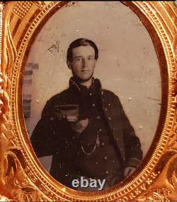 RARE Civil War 1/9 Ruby Ambrotype Soldier in Case Antique Old Photo