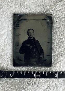 RARE Civil War 1/9 Ruby Ambrotype Soldier in Case Antique Old Photo