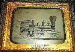RARE Civil War Era 1/4 P. Ambrotype Locomotive Railroad Train, Thermoplastic Fr