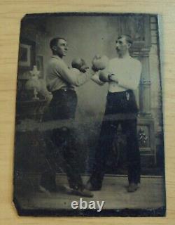 RARE circa 1860's CIVIL War Era TINTYPE PhotoMEN BOXING Named Boxer