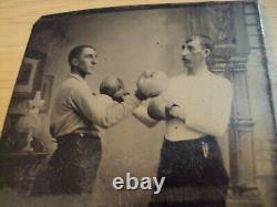 RARE circa 1860's CIVIL War Era TINTYPE PhotoMEN BOXING Named Boxer