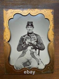 RARE large 1/2 plate tintype Civil War Union Musician fifer officer sword & belt