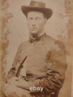 REVOLVER! Unidentified CDV of a seated Civil War Soldier with a revolver