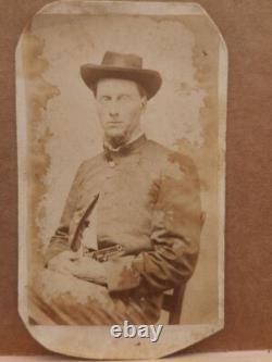 REVOLVER! Unidentified CDV of a seated Civil War Soldier with a revolver