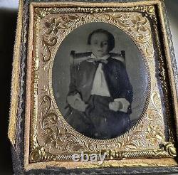 Rare 1860s Civil War Era Tintype Photo Post Mortem Boy Propped in Chair 6438(x)