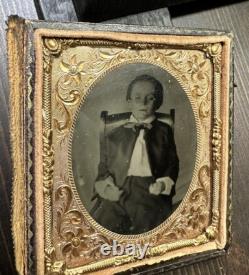 Rare 1860s Civil War Era Tintype Photo Post Mortem Boy Propped in Chair 6438(x)