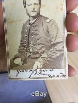 Rare 1860s Signed CDV Photo Civil War Captain John Thomas Crowe Of Missouri