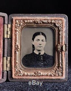 Rare 1/16 Plate Tintype CIVIL War Lady In Young Soldier Thermoplastic Case