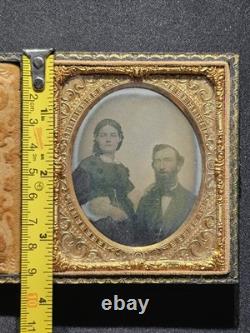 Rare 1/6 Plate Daguerreotype Couple Cased Civil War Era Hand Tinted 1850s Photo