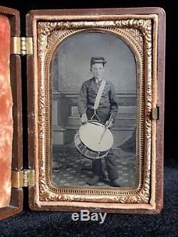 Rare 1/8 Plate Tintype Kansas CIVIL War Drummer Boy In Rare CDV Union Case