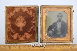 Rare AFRICAN AMERICAN AMBROTYPE 1/6th TINTED CHEEKS c1850s Civil War Era Photo