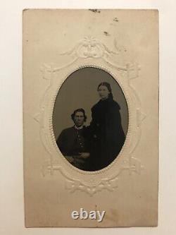 Rare Antique Civil War Soldier And Wife In Fur Tintype Photo