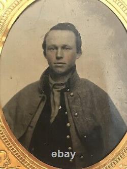 Rare Antique Civil War Soldier Confederate Wearing Overcoat Tintype Photo