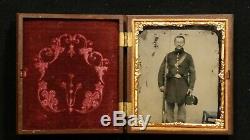 Rare Authentic Civil War Glass Photo Tintype Soldier Armed with Rifle & Bayonet