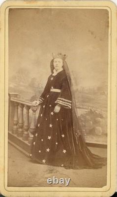 Rare CDV Photo CIVIL War Era Woman With Crown & Stars On Dress Vg