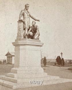 Rare! CIVIL War Freed Slave's Statue To Abraham Lincoln 1876 Stereoview Photo