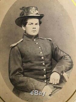 Rare CIVIL War Infantry Soldier Hardee Hat Epaulettes Uniform Albumen Photograph