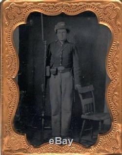 Rare Civil War Double Armed Georgia Confederate 1/4th Plate Tintype Photograph