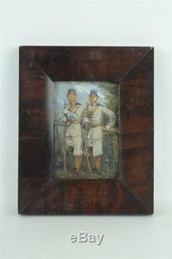 Rare Civil War Era Hand Painted Albumen Photo Confederate Infantrymen Framed