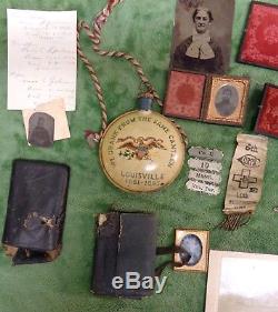 Rare Civil War Family Lot Union Diary with Bullet Hole Medals Ribbons Photos Flask