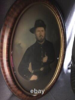 Rare Civil War Union Soldier Oval Bubble Framed Picture Antique 21x16