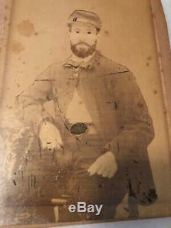 Rare Confederate Texas CIVIL War Soldier Star Belt Buckle Kepi Albumen CDV Image