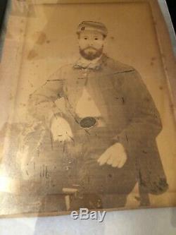 Rare Confederate Texas CIVIL War Soldier Star Belt Buckle Kepi Albumen CDV Image