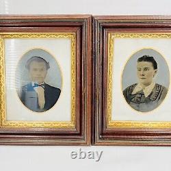 Rare Pair Large Shadow Framed Civil War Era Tintype Electrograph Photo Portraits