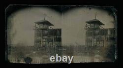 Rare Stereo 3D Antique 1860s Tintype Photo Civil War Jail Western Outpost