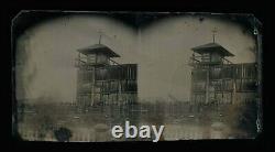 Rare Stereo 3D Antique 1860s Tintype Photo Civil War Jail Western Outpost