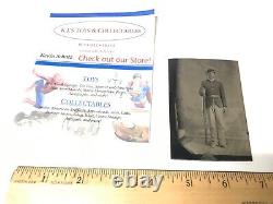 Rare Tin Type Photo of Soldier WithRifle Civil War Military Era Full Uniform
