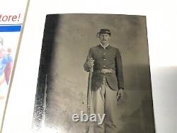 Rare Tin Type Photo of Soldier WithRifle Civil War Military Era Full Uniform