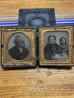 Rare Tintype Civil War Thermoplastic Liberty Case Native American Family Photo