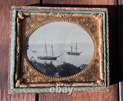 Rare Tintype Photo Ships at Sea 1860s Civil War Era Rare Navy Outdoor
