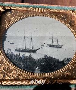 Rare Tintype Photo Ships at Sea 1860s Civil War Era Rare Navy Outdoor