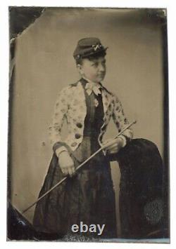 Rare Woman Wears CIVIL War Inspired Cavalry Cross Sabers Kepi Tintype Photo
