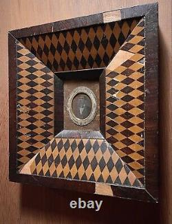 Rare Wood Inlay Ogee Frame With Daguerreotype Of Gentleman Sold As Is Cond