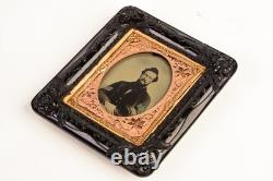 Ruby Ambrotype Civil War Union Sergeant in 1/9 Plate Original Period Frame V27