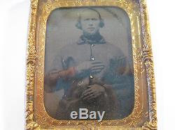 SCARCE! Civil War CONFEDERATE Tin Type ID'ed Photo With Gilted Ornate Frame 2199